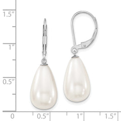 Majestik Sterling Silver Rhodium-plated 10x18mm Teardrop White Imitation Shell Pearl Leverback Dangle Earrings