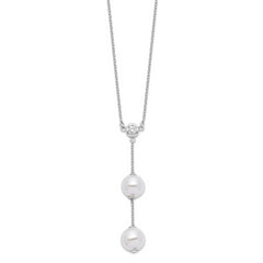 Majestic Sterling Silver Rhodium-plated 10-11mm White Imitation Shell Pearl CZ Y-Drop Spring Ring Clasp 18 inch Necklace