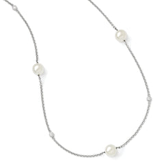 Sterling Silver Majestik Rh-pl 10-11mm Wht Imitat. Shell Pearl & CZ Necklac