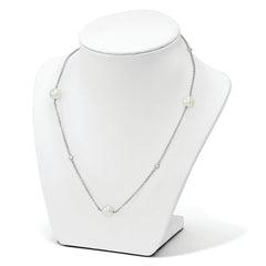 Sterling Silver Majestik Rh-pl 10-11mm Wht Imitat. Shell Pearl & CZ Necklac