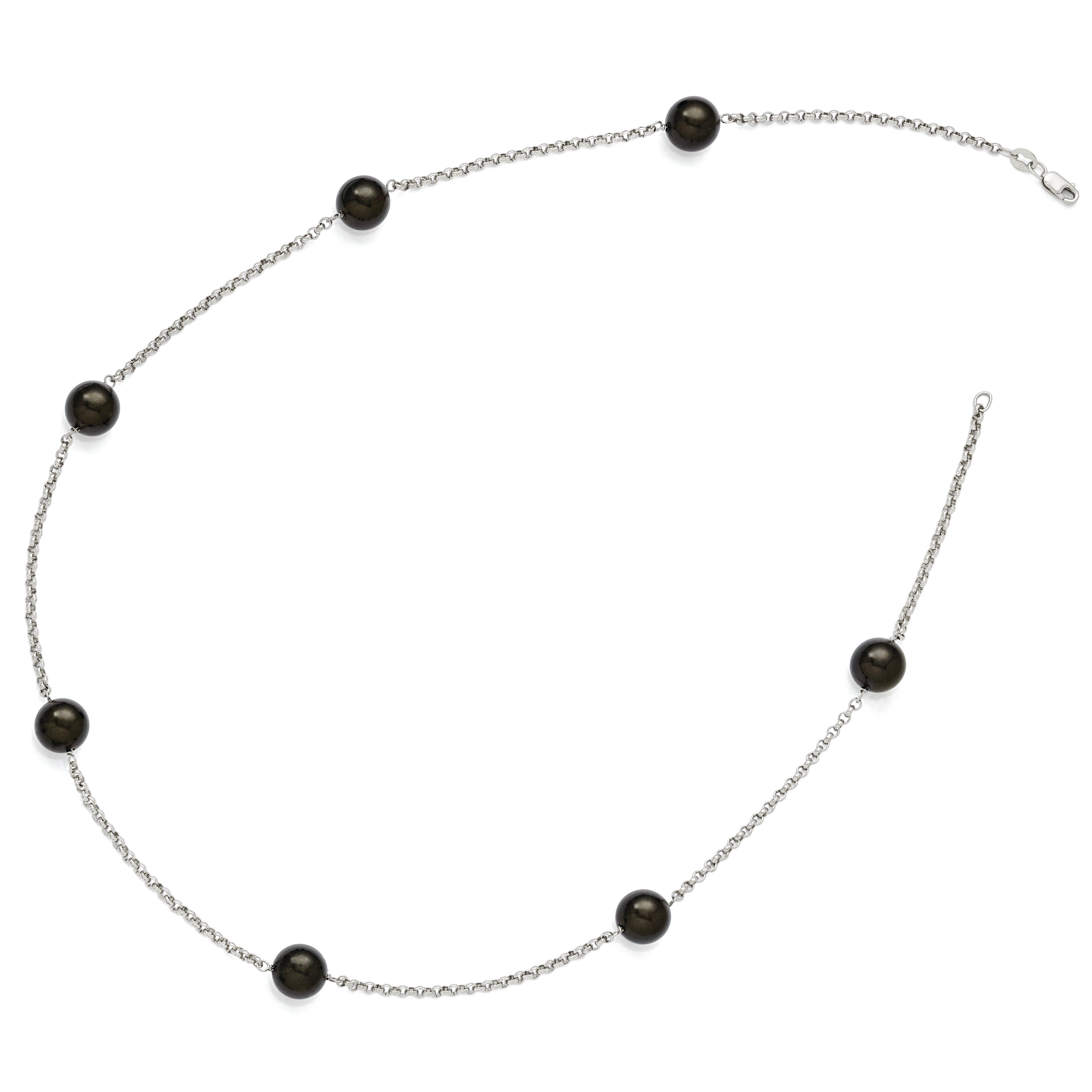 Sterling Silver Majestik 10-11mm Black Shell Bead 7 Station Necklace