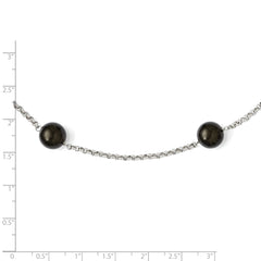 Sterling Silver Majestik 10-11mm Black Shell Bead 7 Station Necklace