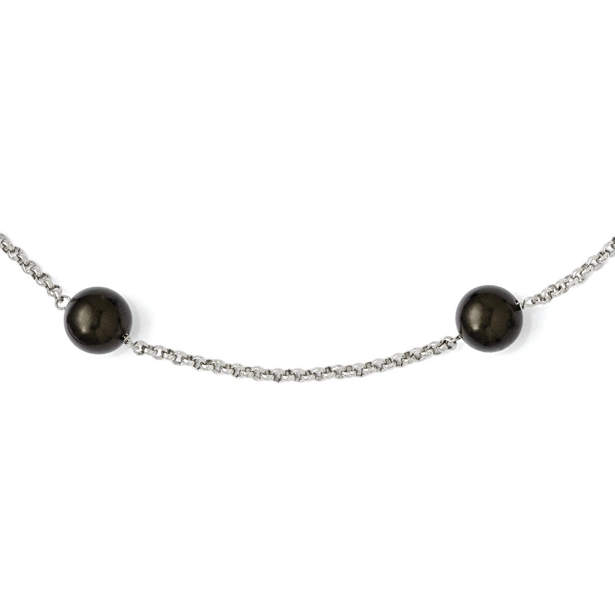 Sterling Silver Majestik 10-11mm Black Shell Bead 7 Station Necklace