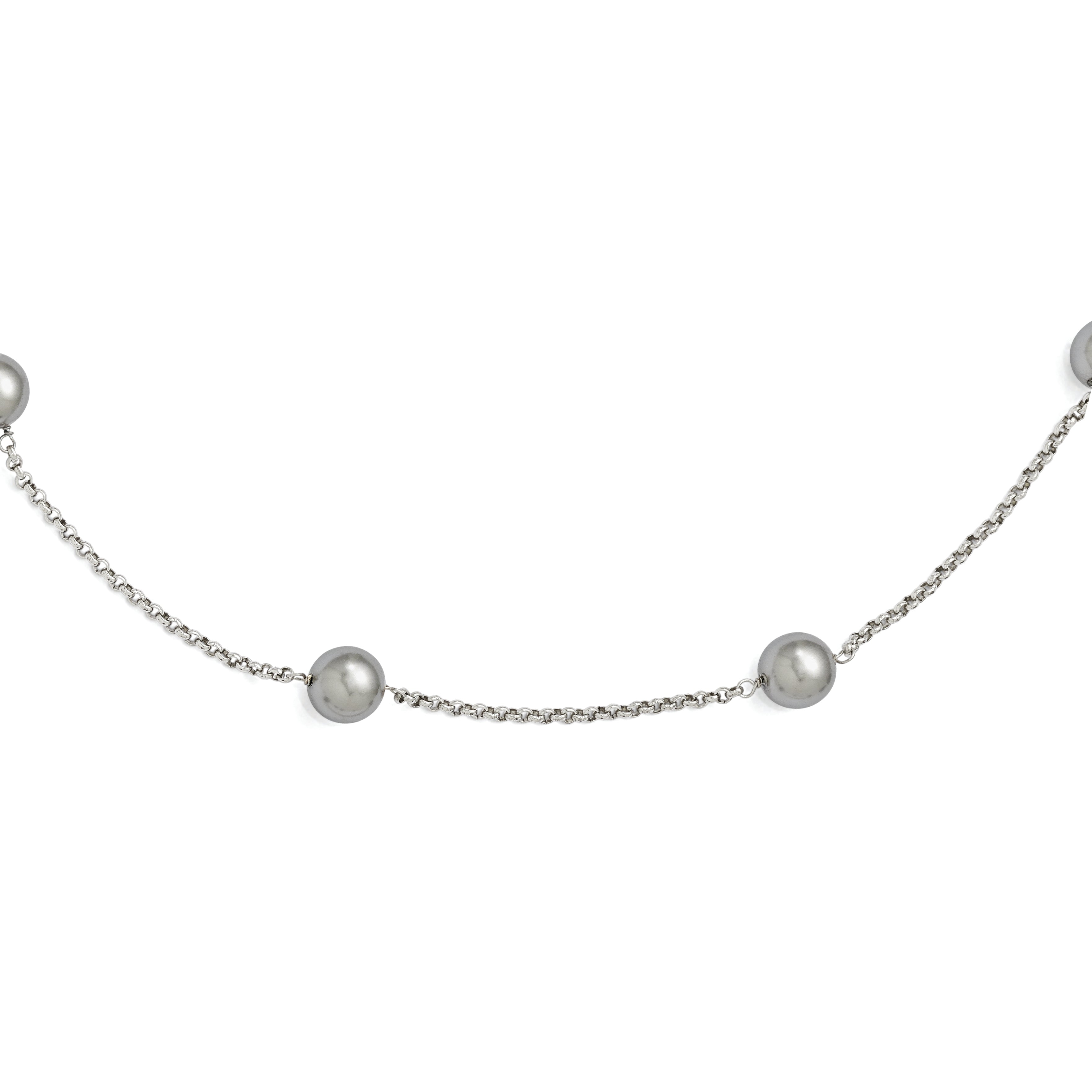 Sterling Silver Majestik 10-11mm Grey Shell Bead 7 Station Necklace