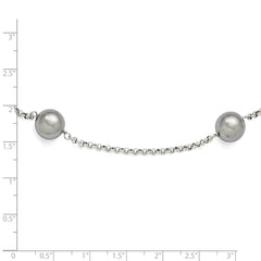 Sterling Silver Majestik 10-11mm Grey Shell Bead 7 Station Necklace