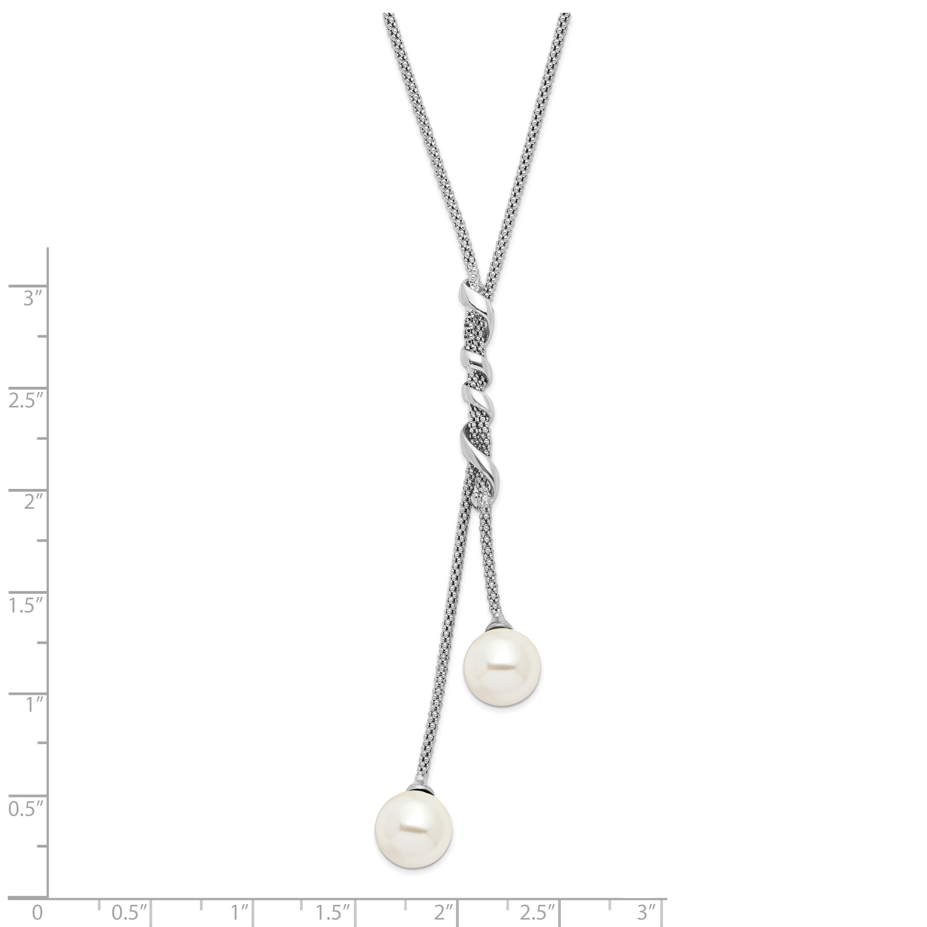 Majestik Sterling Silver Rhodium-plated 10-11mm White Imitation Shell Pearl Spring Ring Clasp 18.5 inch Necklace