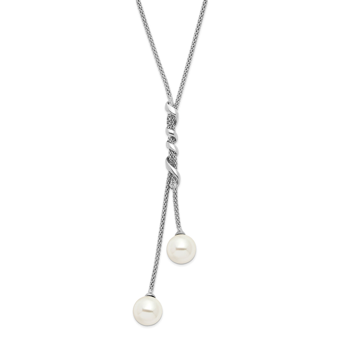 Majestik Sterling Silver Rhodium-plated 10-11mm White Imitation Shell Pearl Spring Ring Clasp 18.5 inch Necklace