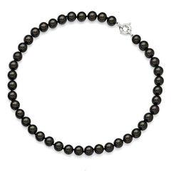 Majestik Sterling Silver Rhodium-plated 10-11mm Black Imitation Shell Pearl Hand-knotted Necklace