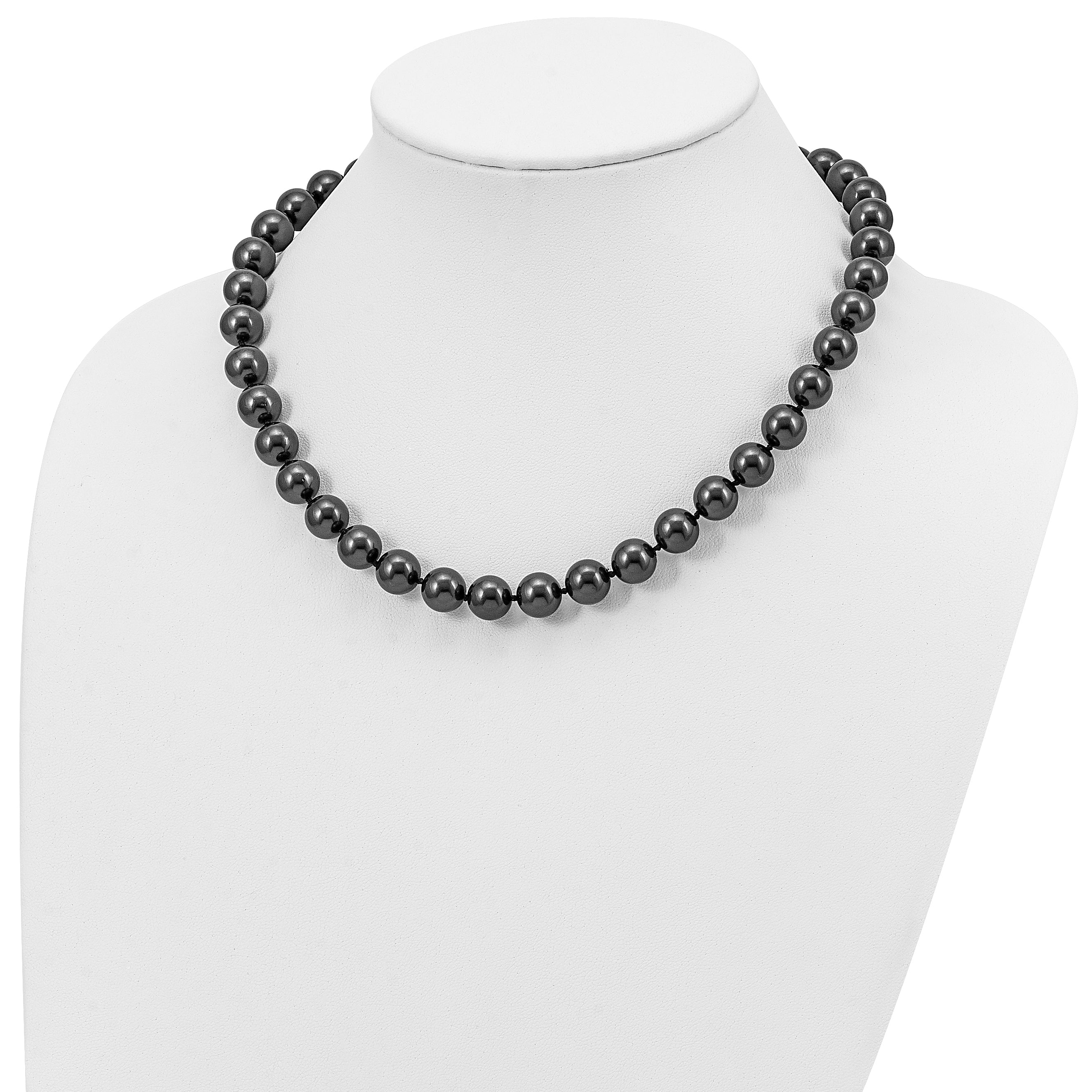 Majestik Sterling Silver Rhodium-plated 10-11mm Black Imitation Shell Pearl Hand-knotted Necklace