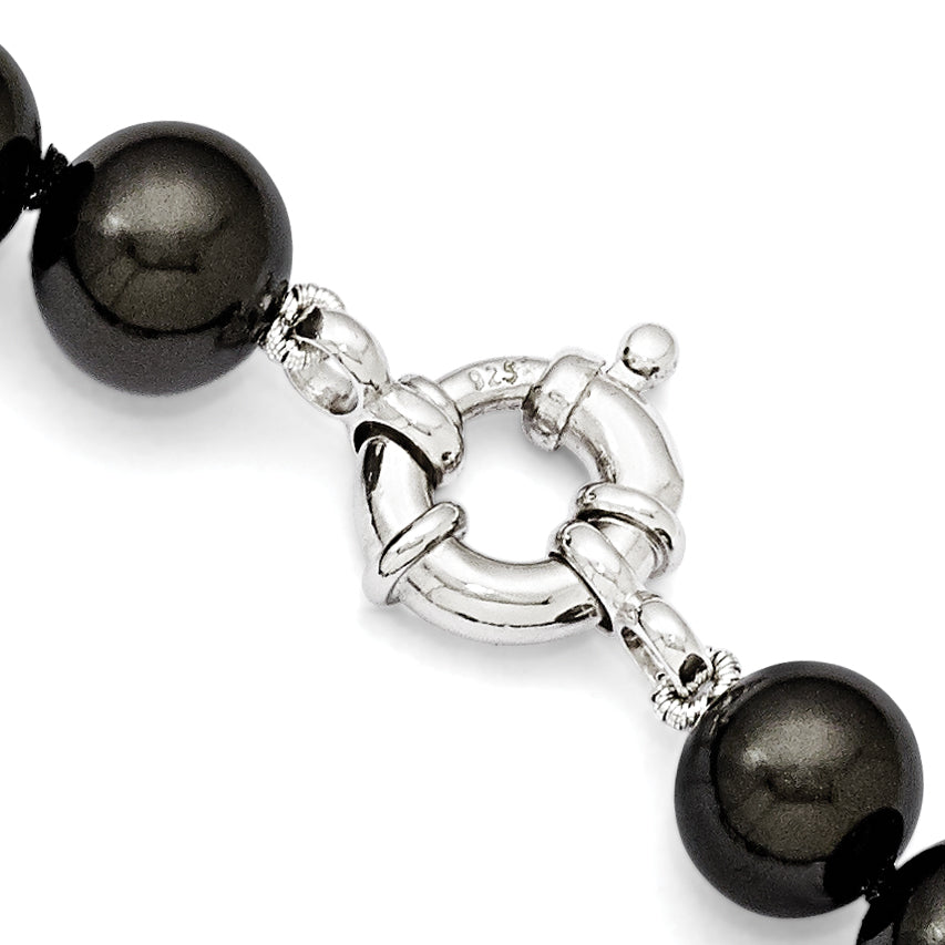 Majestik Sterling Silver Rhodium-plated 10-11mm Black Imitation Shell Pearl Hand-knotted Necklace