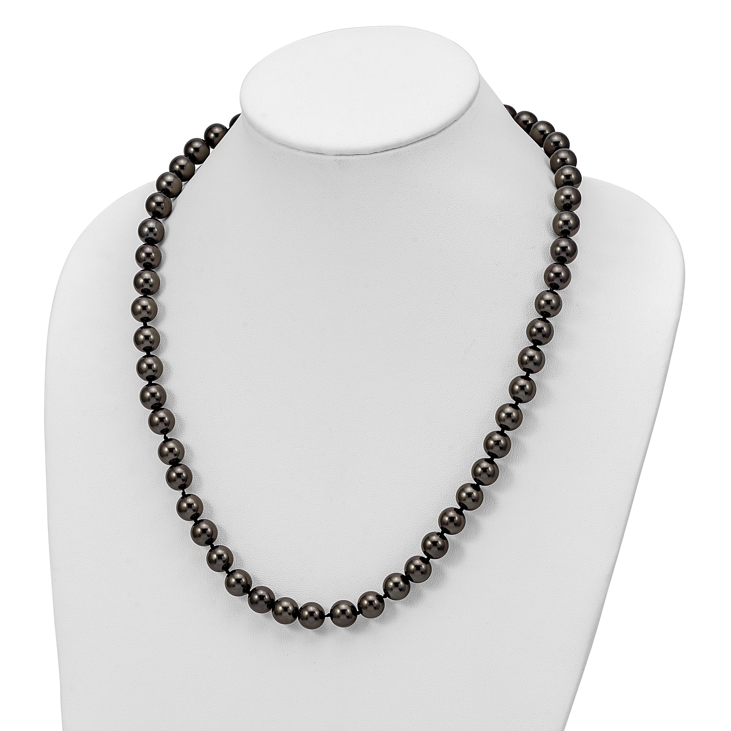 Majestik Sterling Silver Rhodium-plated 10-11mm Black Imitation Shell Pearl Hand-knotted Necklace