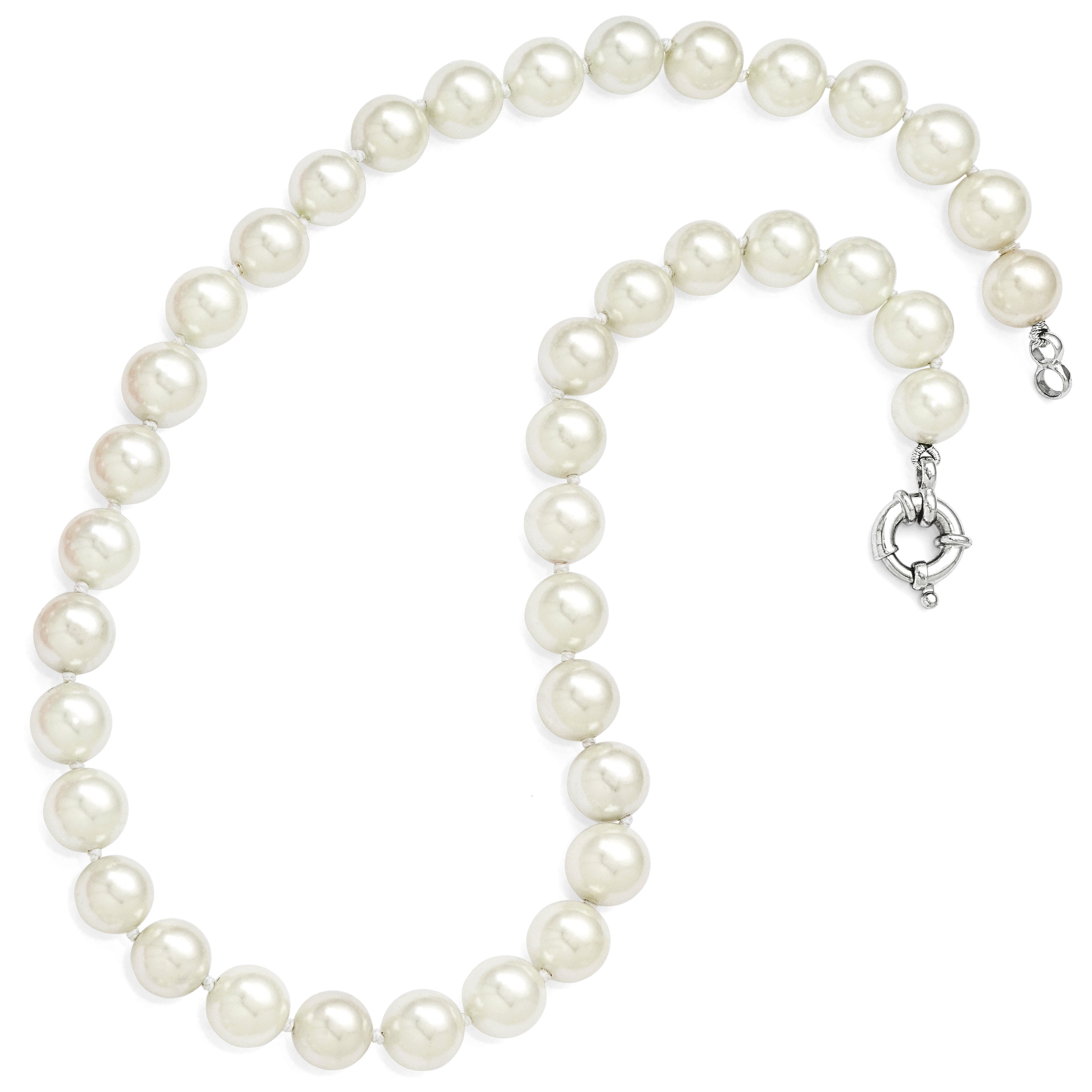 Majestik Sterling Silver Rhodium-plated 10-11mm White Imitation Shell Pearl Hand-knotted Necklace