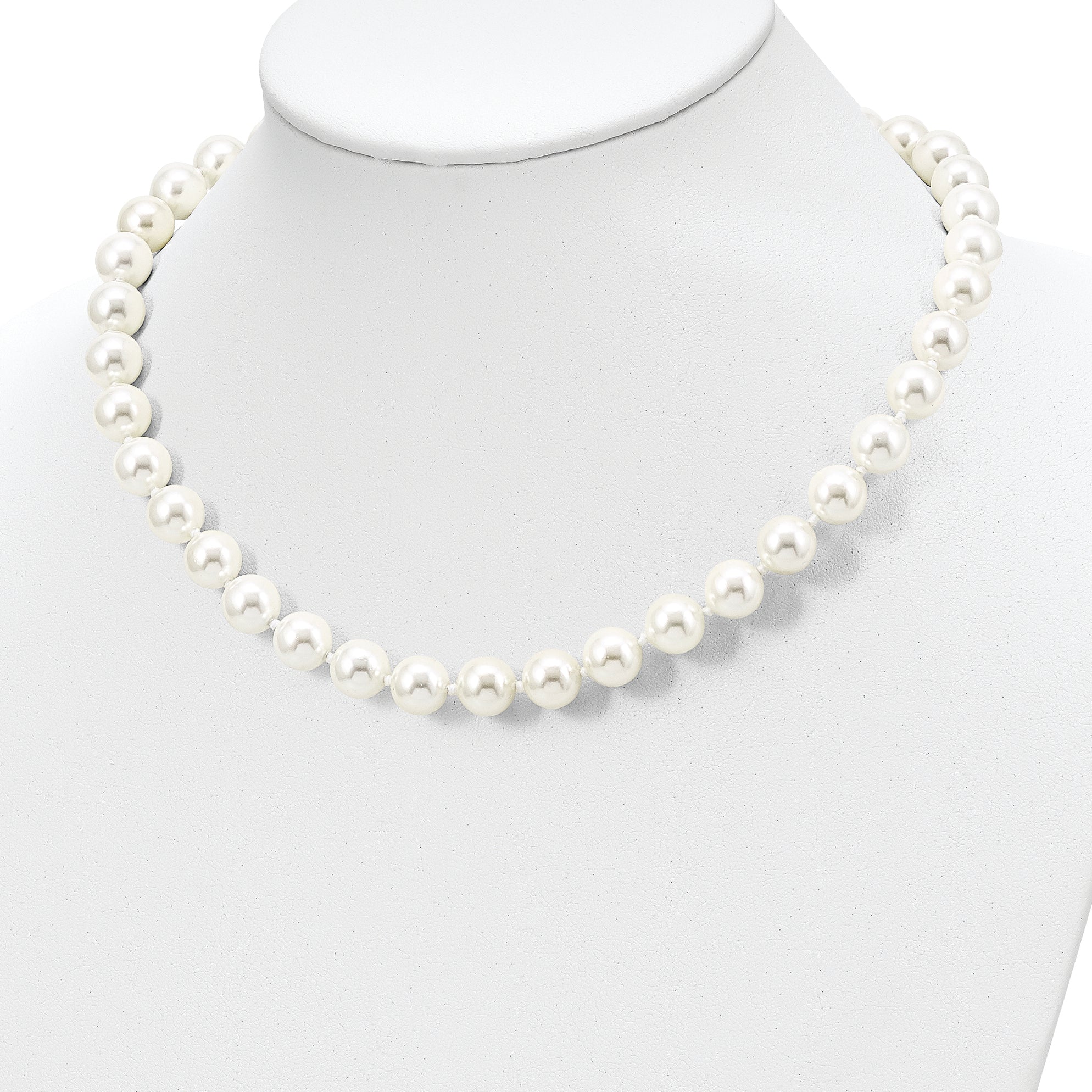 Majestik Sterling Silver Rhodium-plated 10-11mm White Imitation Shell Pearl Hand-knotted Necklace