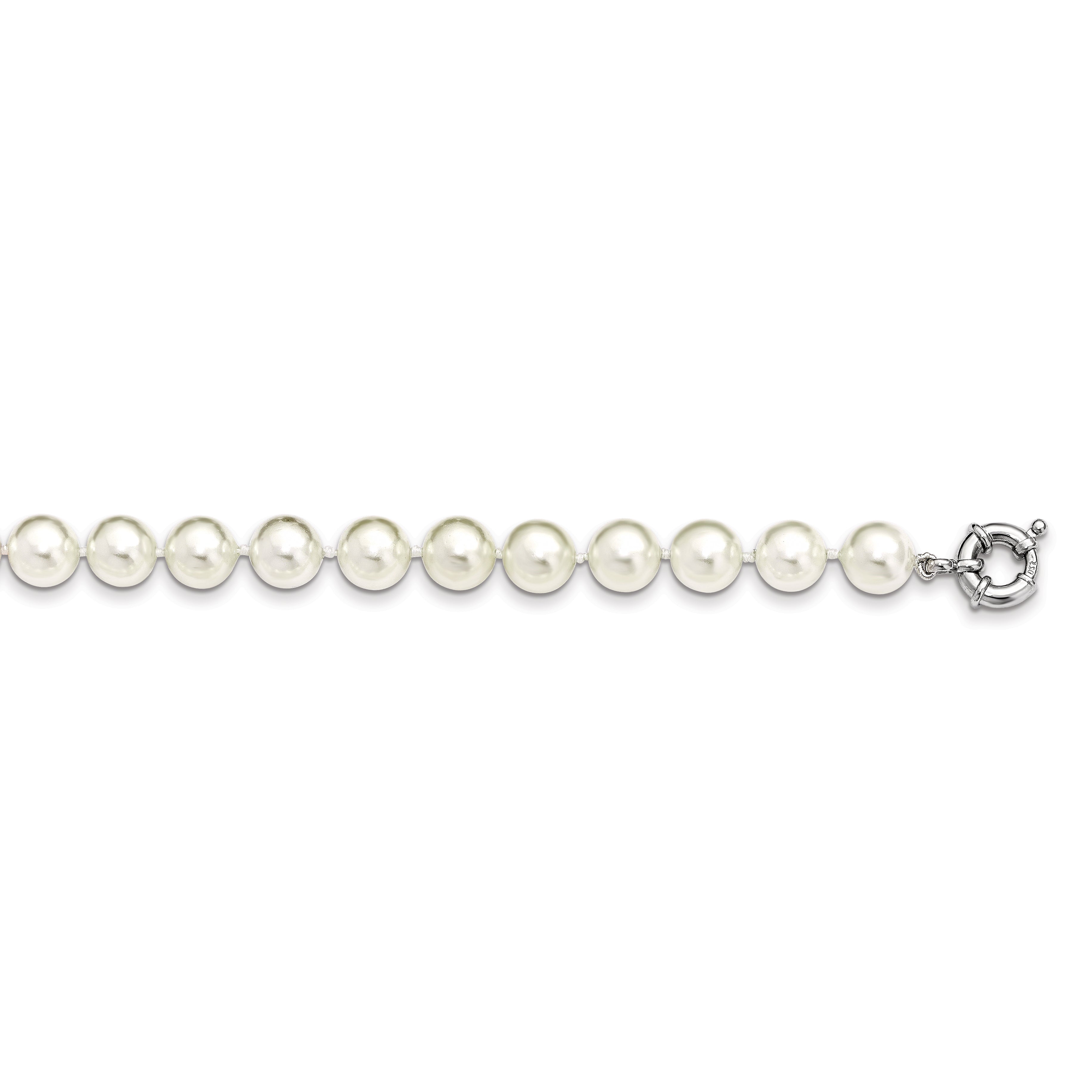 Majestik Sterling Silver Rhodium-plated 10-11mm White Imitation Shell Pearl Hand-knotted Necklace