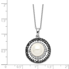 Sterling Silver Majestik Rhod-plated 10-11mm Shell Blk/Wht CZ Necklace