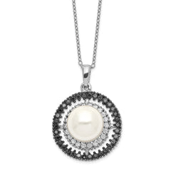 Sterling Silver Majestik Rhod-plated 10-11mm Shell Blk/Wht CZ Necklace