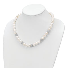 Majestik Sterling Silver Rhodium-plated 10-11mm White Imitation Shell Pearl Crystal Hand-knotted Necklace