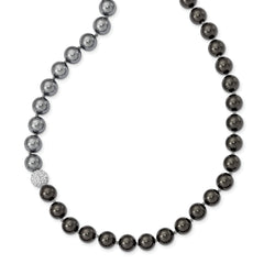 Majestik 10-11mm Black Grey Imitation Shell Pearl Crystal Slip-on Hand-knotted Necklace