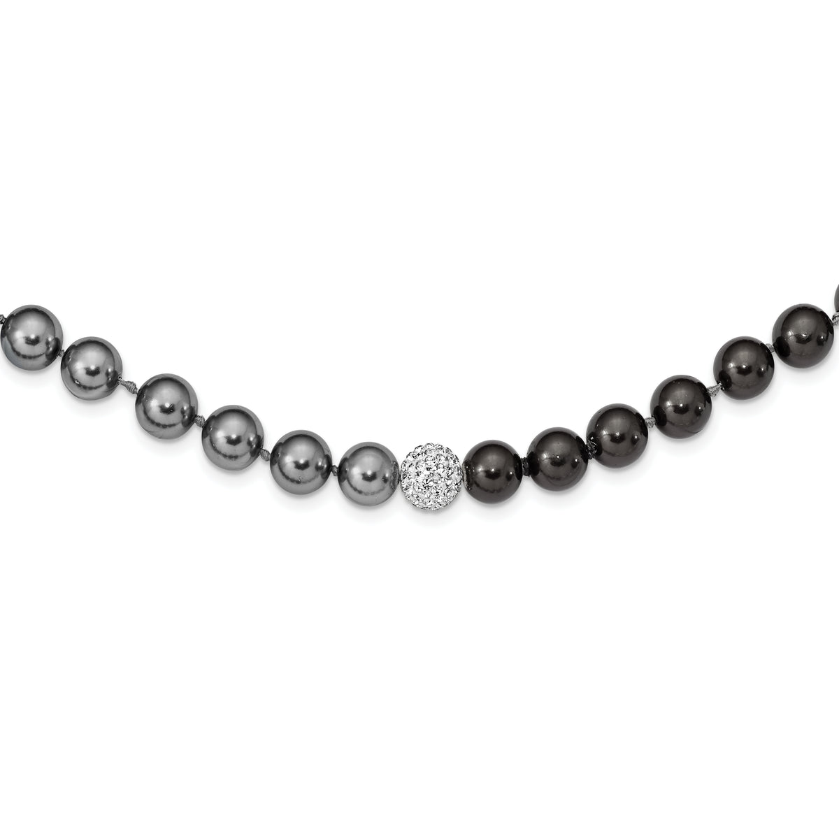 Majestik 10-11mm Black Grey Imitation Shell Pearl Crystal Slip-on Hand-knotted Necklace