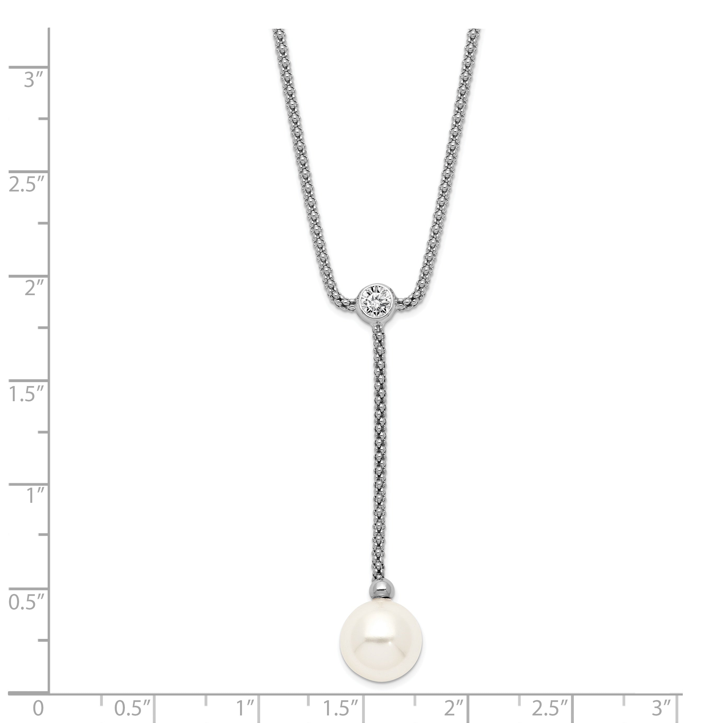 Sterling S Majestik Rh-plate 10-11mm Imitat Shell Pearl CZ Y-drop Necklace