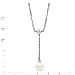 Sterling S Majestik Rh-plate 10-11mm Imitat Shell Pearl CZ Y-drop Necklace