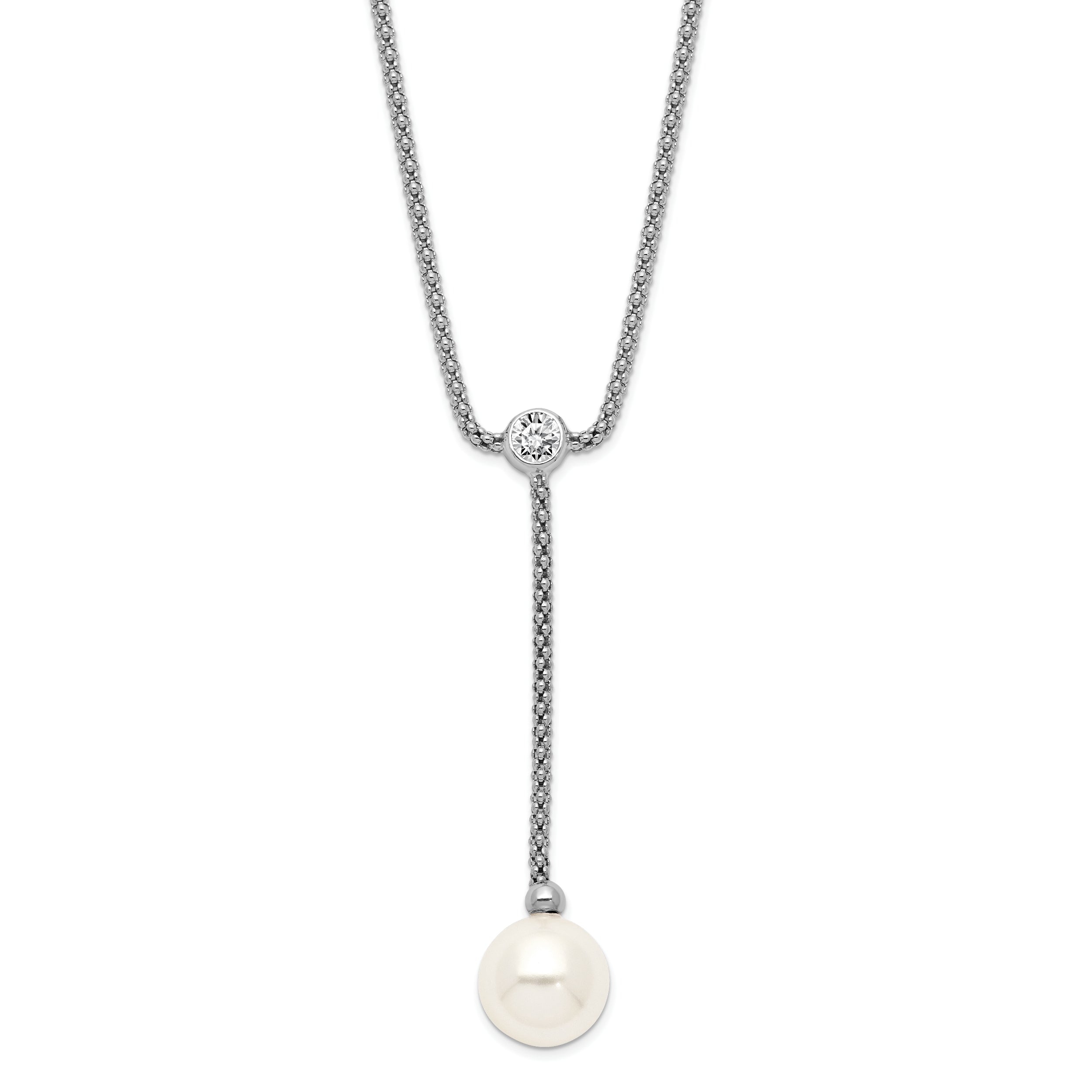 Sterling S Majestik Rh-plate 10-11mm Imitat Shell Pearl CZ Y-drop Necklace