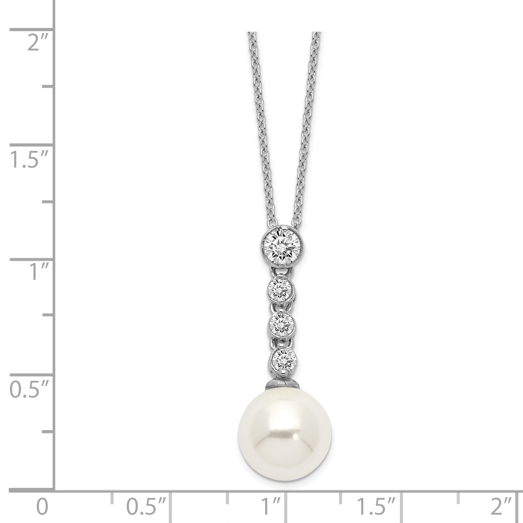 Majestik Sterling Silver Rhodium-plated 10-11mm Imitation Shell Pearl CZ Spring Ring Clasp 17 inch Necklace