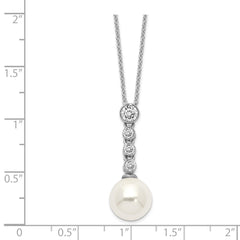 Majestik Sterling Silver Rhodium-plated 10-11mm Imitation Shell Pearl CZ Spring Ring Clasp 17 inch Necklace