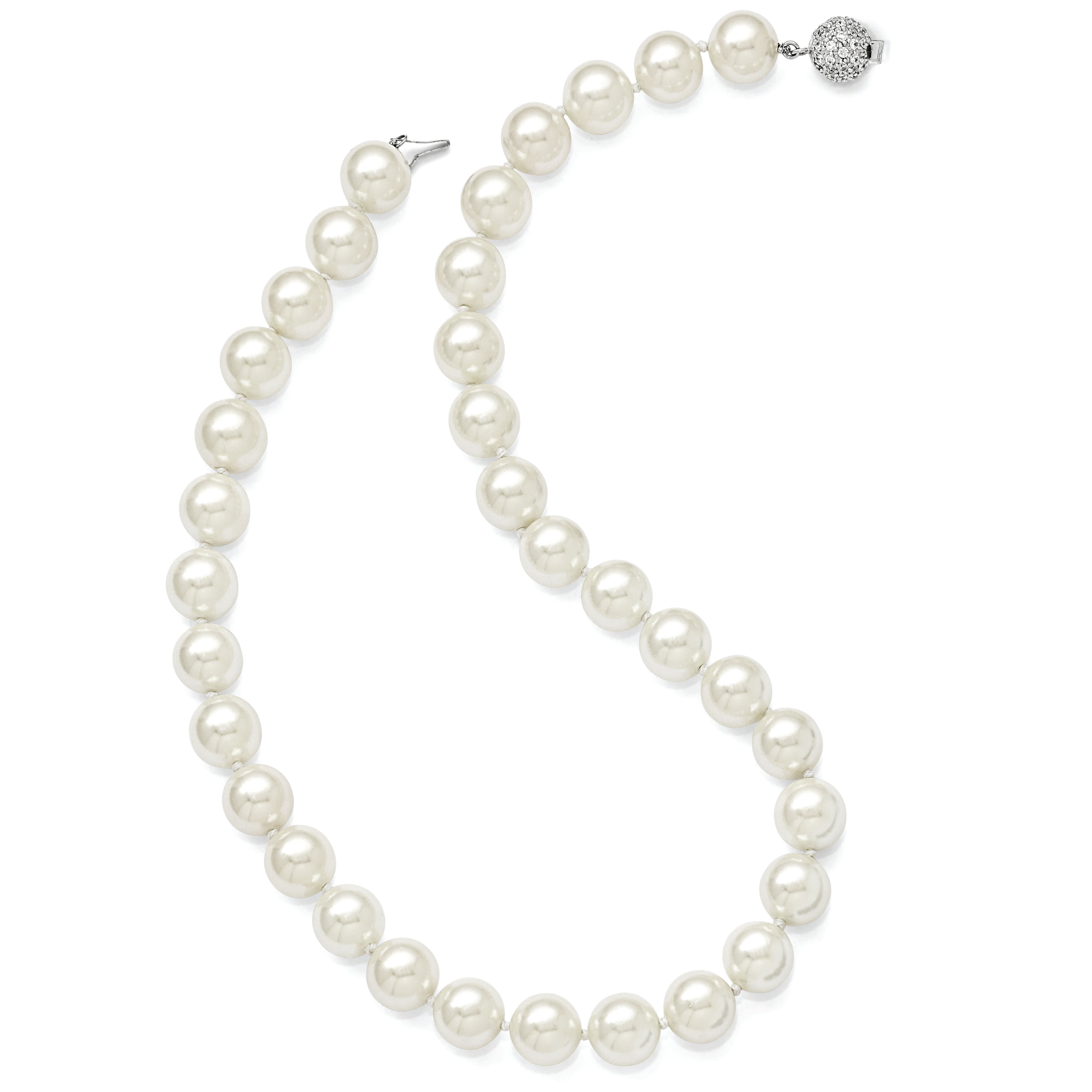 Sterling S Majestik Rh-pl 12-13mm Wht Imitat Shell Pearl w/CZ Clasp Necklac