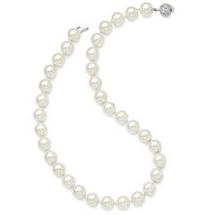 Sterling S Majestik Rh-pl 12-13mm Wht Imitat Shell Pearl w/CZ Clasp Necklac