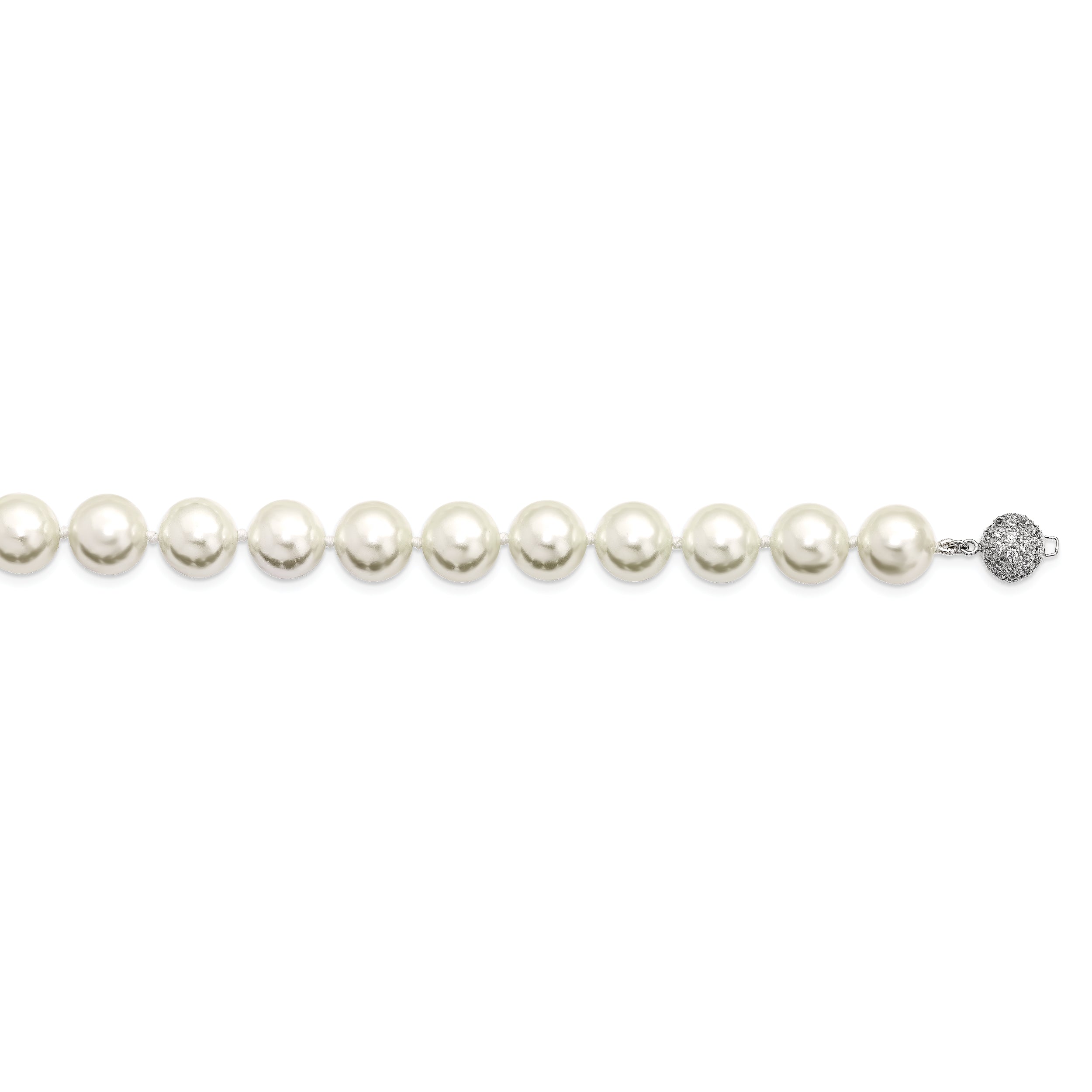 Sterling S Majestik Rh-pl 12-13mm Wht Imitat Shell Pearl w/CZ Clasp Necklac