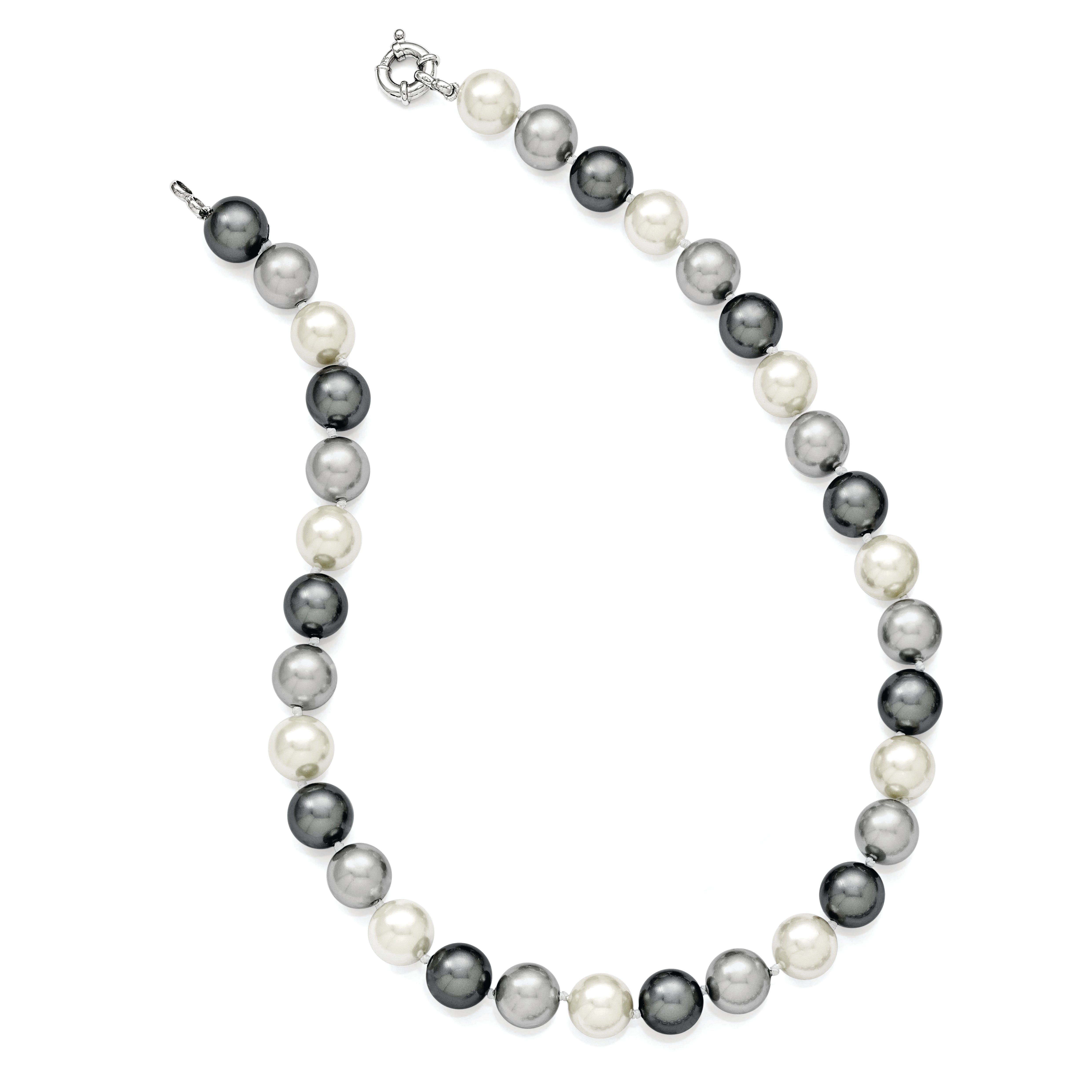 Majestik Sterling Silver Rhodium-plated 12-13mm Multi-color Imitation Shell Pearl Hand-knotted Necklace