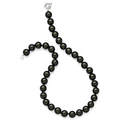 Majestik Sterling Silver Rhodium-plated 12-13mm Black Imitation Shell Pearl Hand-knotted Necklace