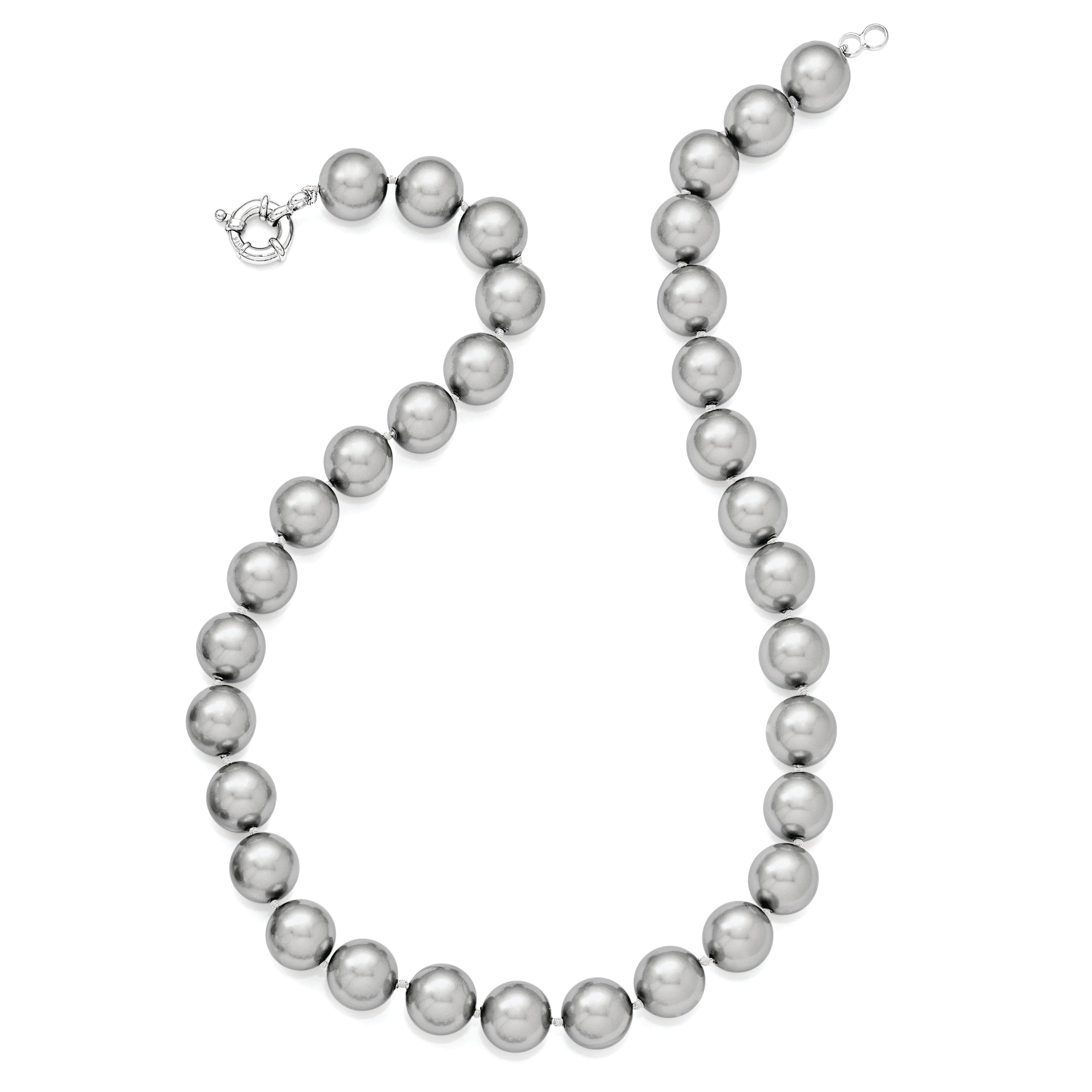 Majestik Sterling Silver Rhodium-plated 12-13mm Grey Imitation Shell Pearl Hand-knotted Necklace