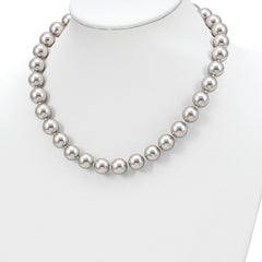 Majestik Sterling Silver Rhodium-plated 12-13mm Grey Imitation Shell Pearl Hand-knotted Necklace