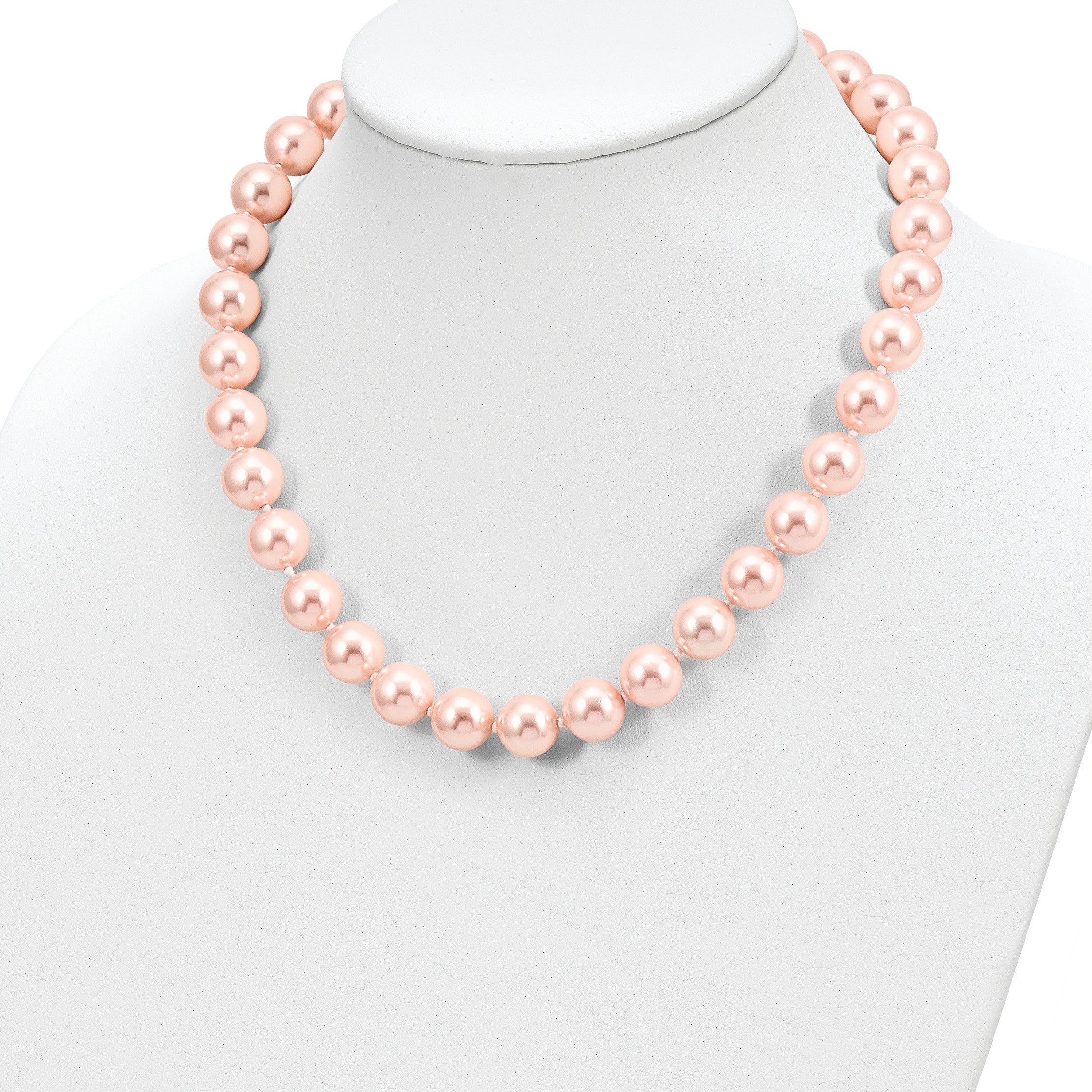 Majestik Sterling Silver Rhodium-plated 12-13mm Pink Imitation Shell Pearl Hand-knotted Necklace