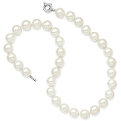 Majestik Sterling Silver Rhodium-plated 12-13mm White Imitation Shell Pearl Hand-knotted Necklace