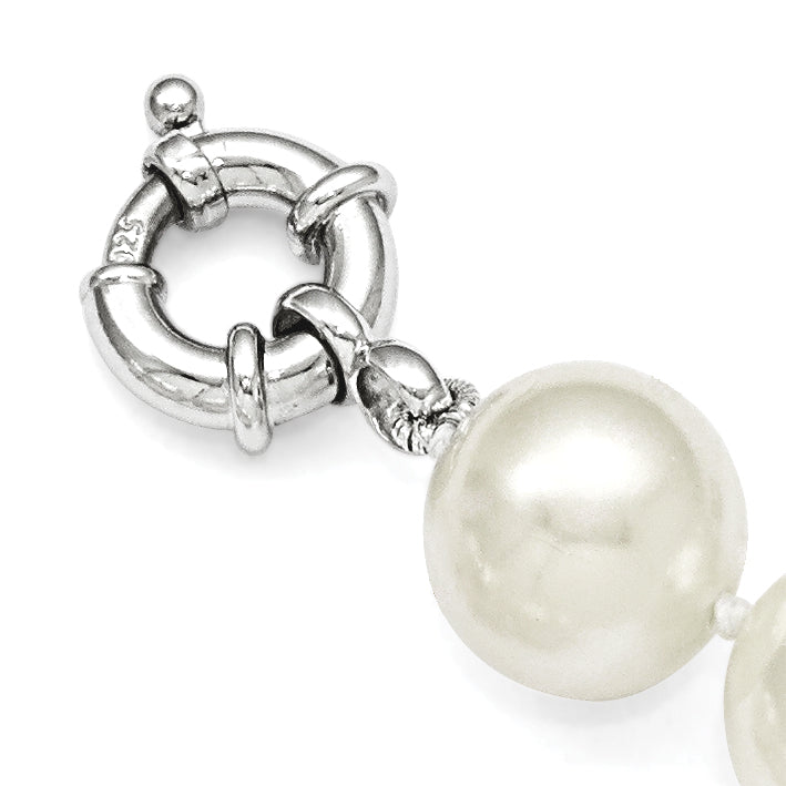 Majestik Sterling Silver Rhodium-plated 12-13mm White Imitation Shell Pearl Hand-knotted Necklace