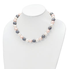 Majestik Sterling Silver Rhodium-plated 12-13mm Multi-Color Imitation Shell Pearl Hand-knotted Necklace