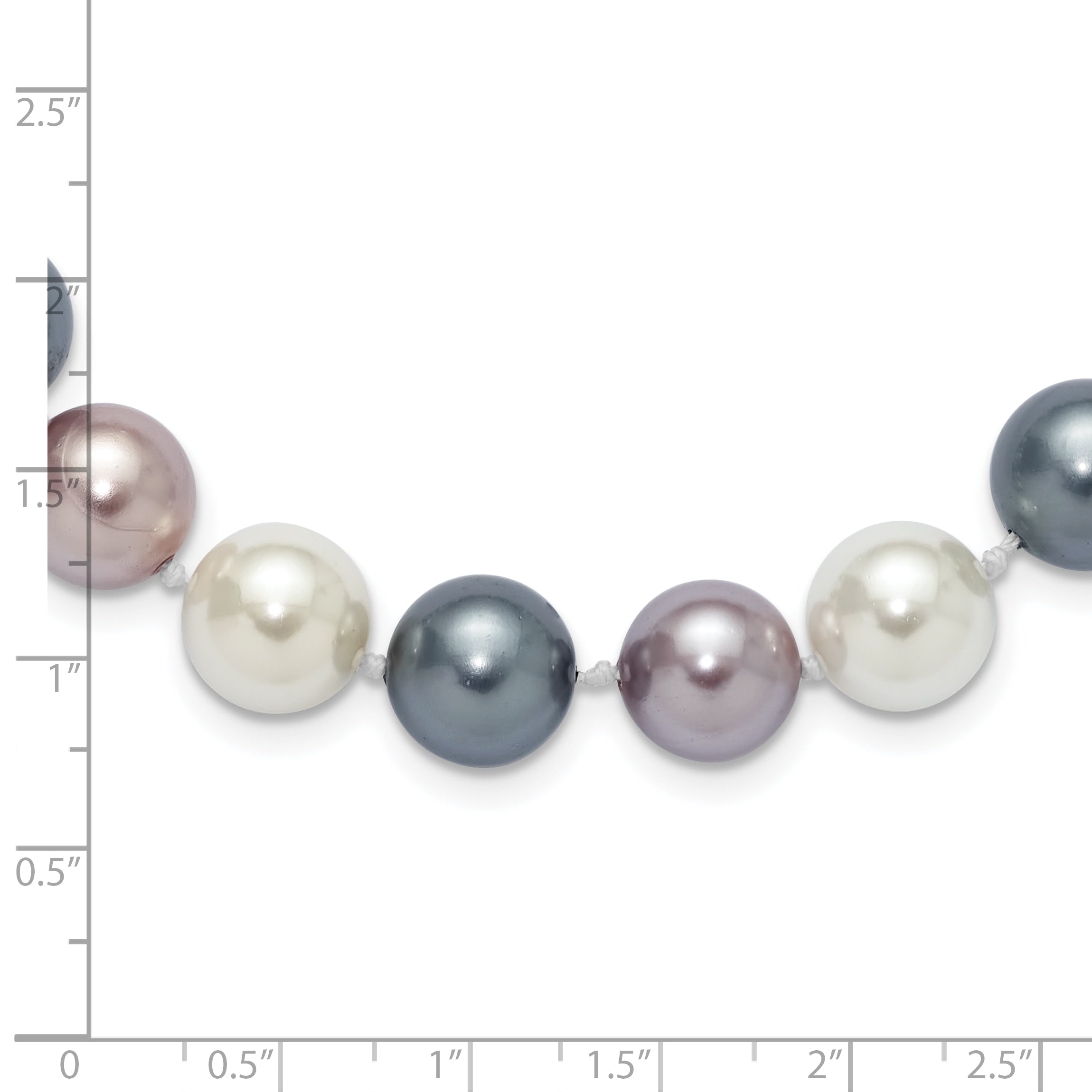 SS Majestik  RH-pl 12-13mm Blk/Wht/Grey Imit Shell Pearl Necklace