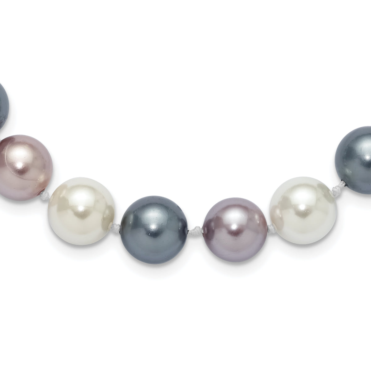 SS Majestik  RH-pl 12-13mm Blk/Wht/Grey Imit Shell Pearl Necklace