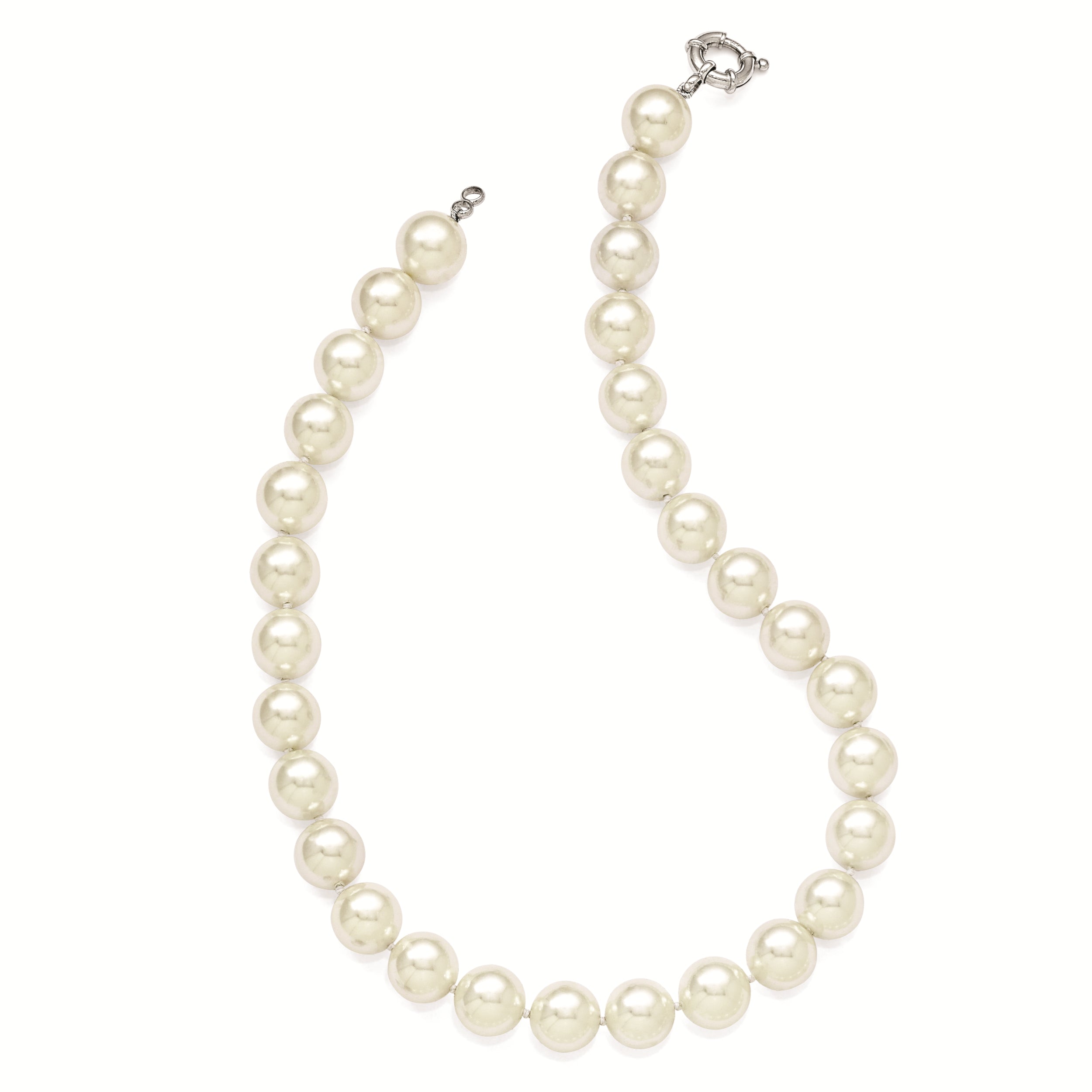 Majestik Sterling Silver Rhodium-plated 14-15mm White Imitation Shell Pearl Hand-knotted Necklace