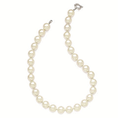 Majestik Sterling Silver Rhodium-plated 14-15mm White Imitation Shell Pearl Hand-knotted Necklace