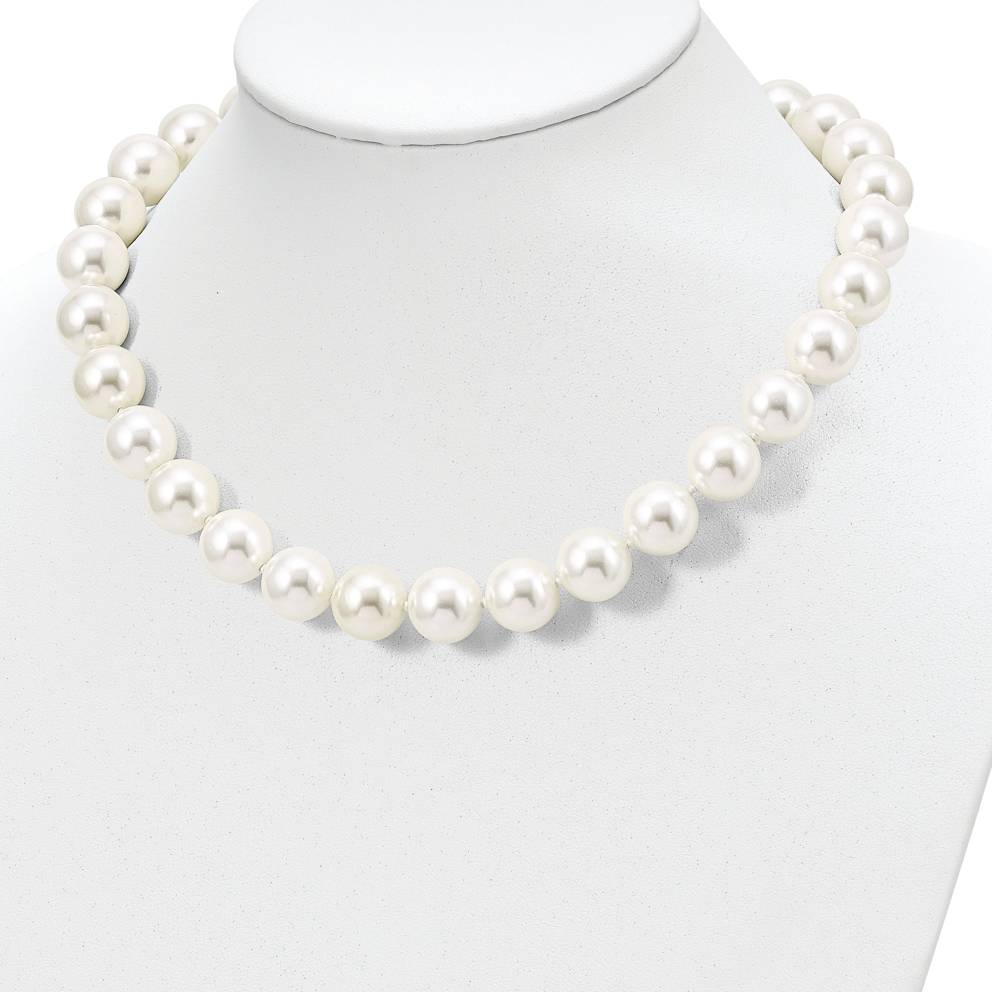 Majestik Sterling Silver Rhodium-plated 14-15mm White Imitation Shell Pearl Hand-knotted Necklace