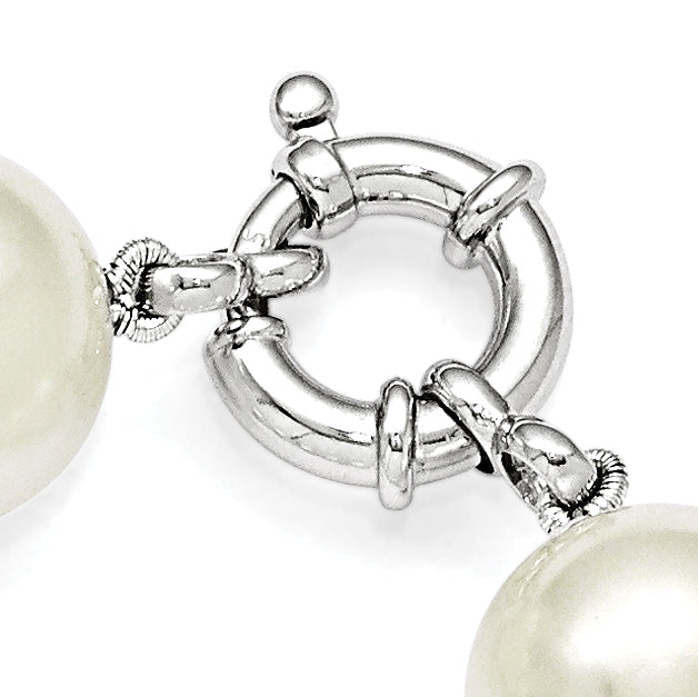 Majestik Sterling Silver Rhodium-plated 14-15mm White Imitation Shell Pearl Hand-knotted Necklace