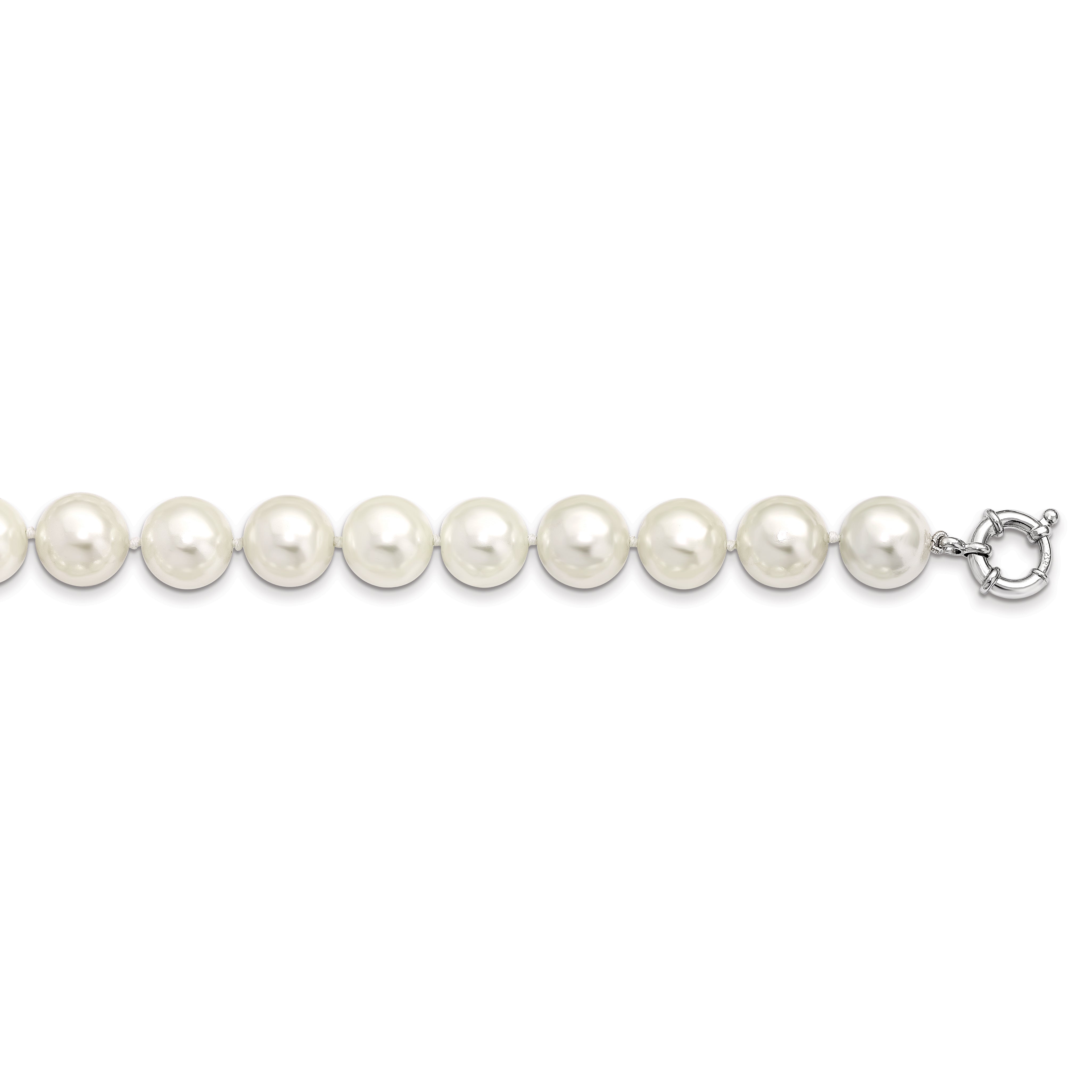 Majestik Sterling Silver Rhodium-plated 14-15mm White Imitation Shell Pearl Hand-knotted Necklace