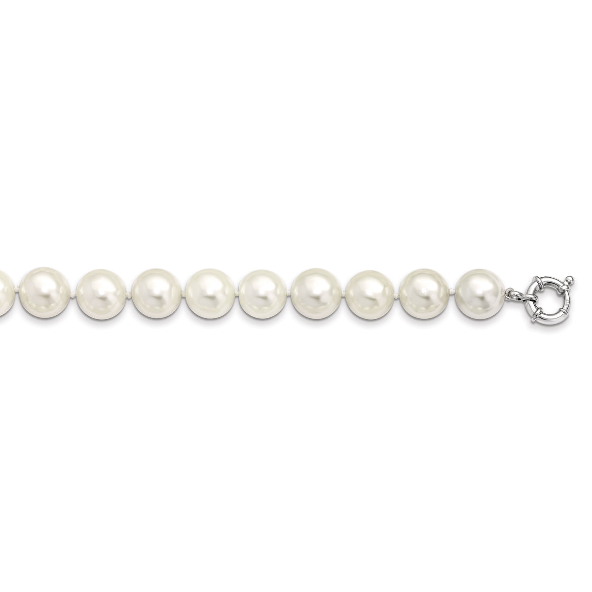 Majestik Sterling Silver Rhodium-plated 14-15mm White Imitation Shell Pearl Hand-knotted Necklace