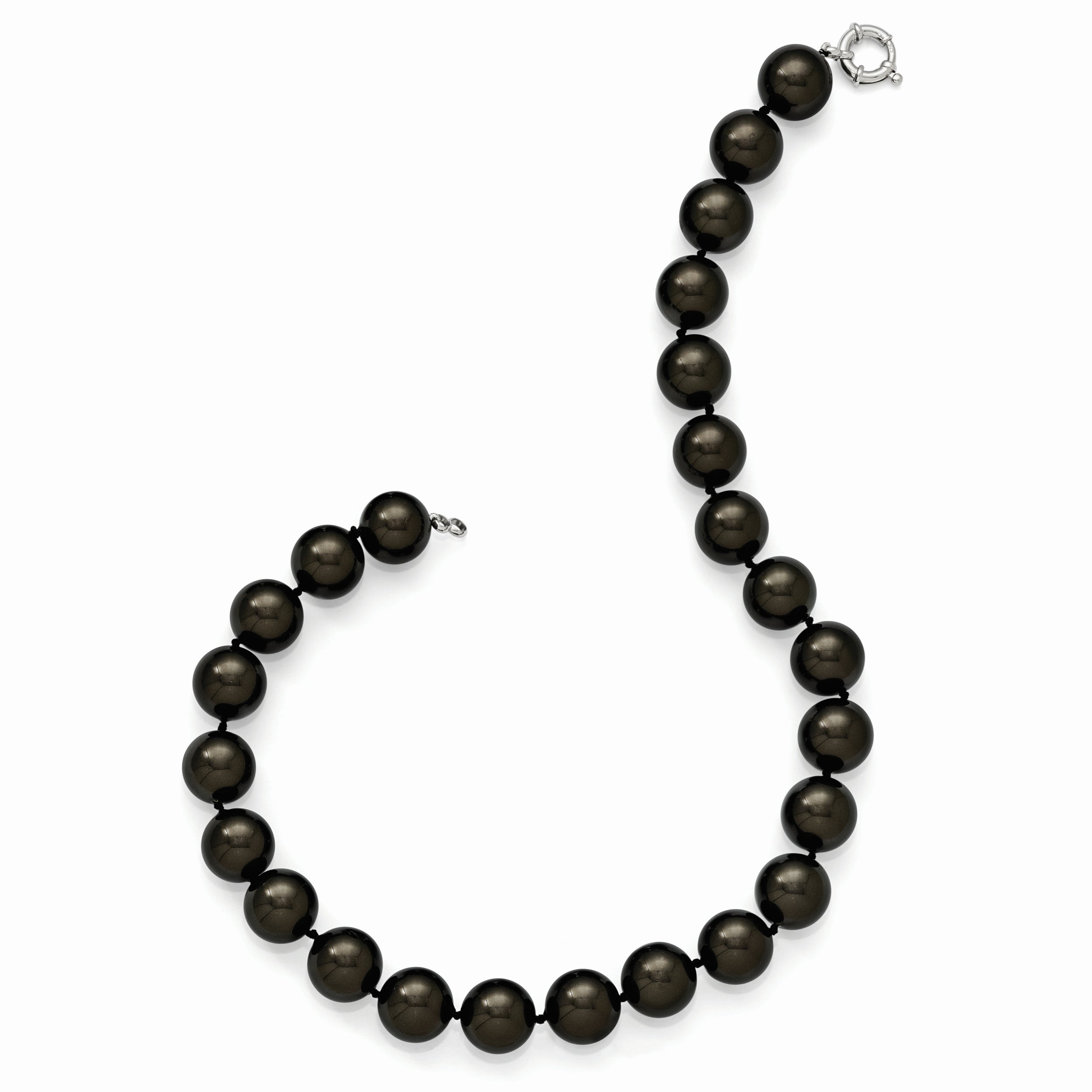 Sterling S Majestik Rh-pl 16-17mm Blk Imitat Shell Pearl Hand Knotted Neckl