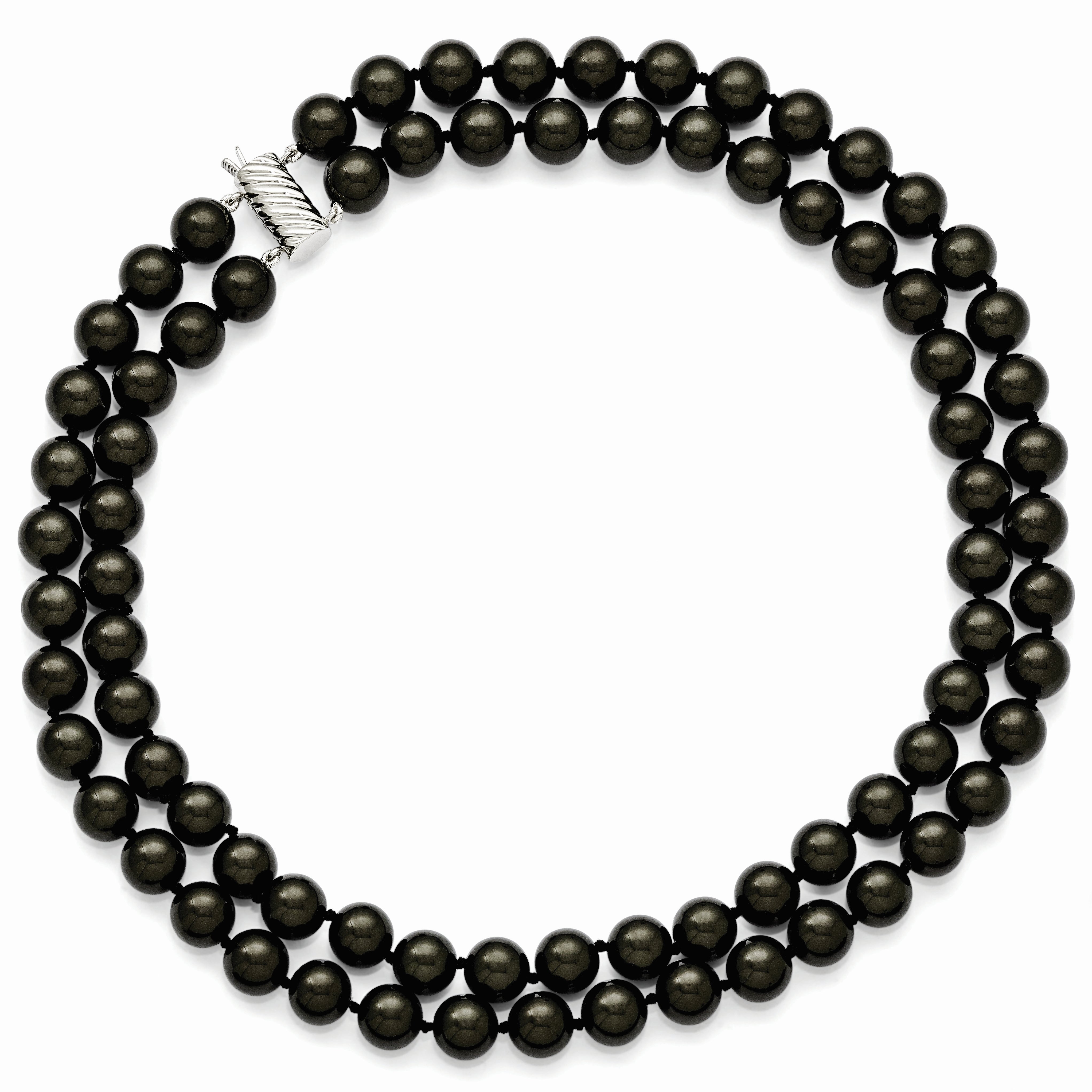 Sterling S Majestik Rh-pl 2 Row 10-11mm Blk Imitat Shell Pearl Necklace