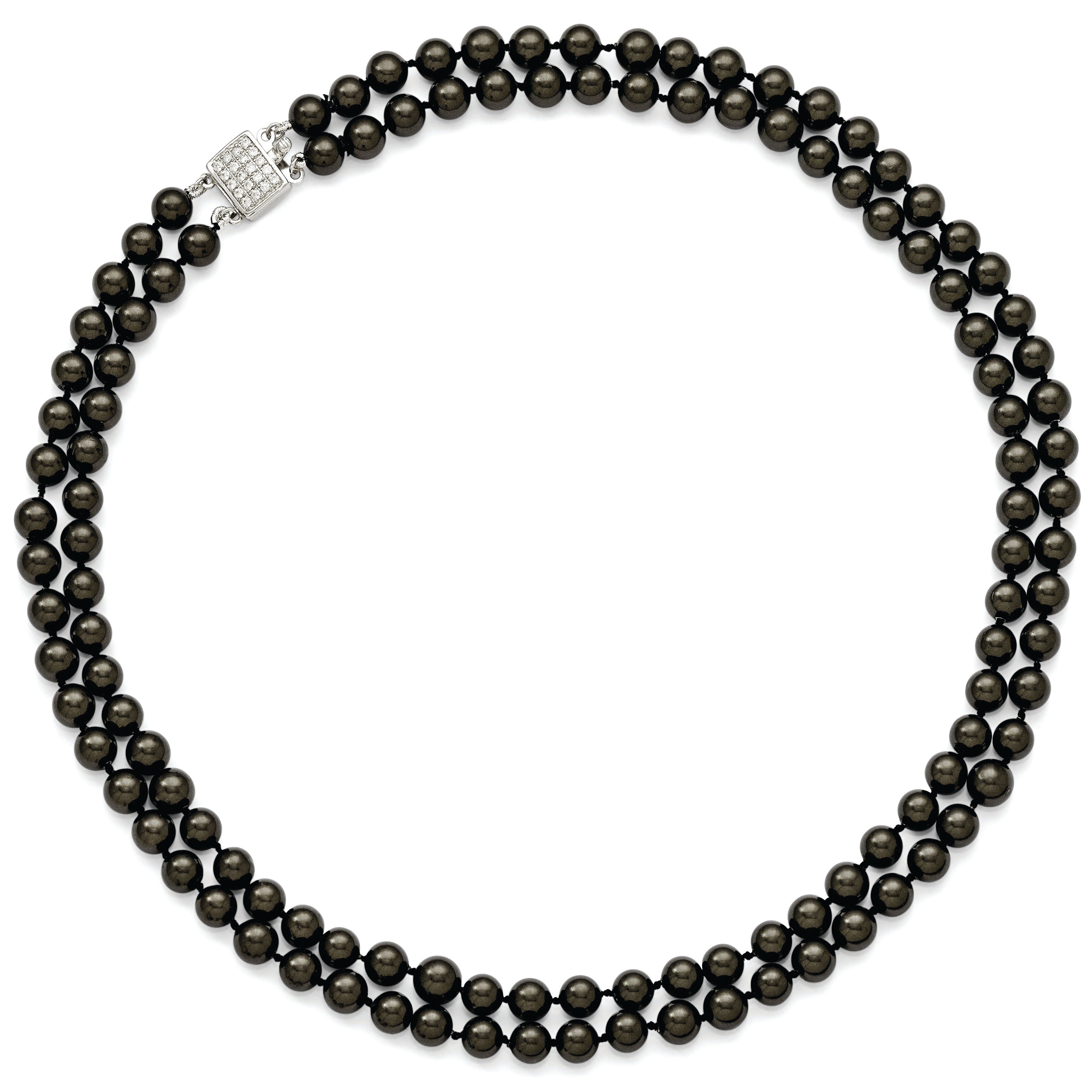 Majestik Sterling Silver Rhodium-plated 2 Row 7-8mm Black Imitation Shell Pearl Hand-knotted Necklace